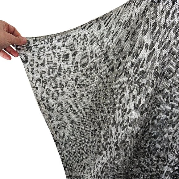 Leopard Print Silver Fringe Shawl Kimono Cover up Mesh Open Front One Size - Picture 8 of 12